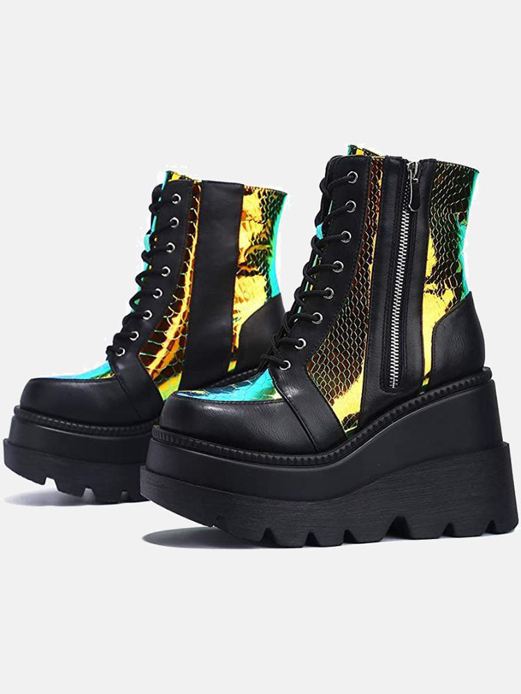 Botas de tacón alto con cordones y diseño de patchwork