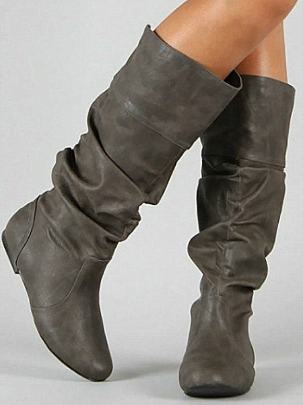 Solid Pleated Flat Heel Boots