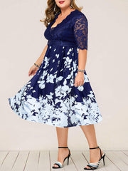 Lace Patchwork Butterfly Print Dress