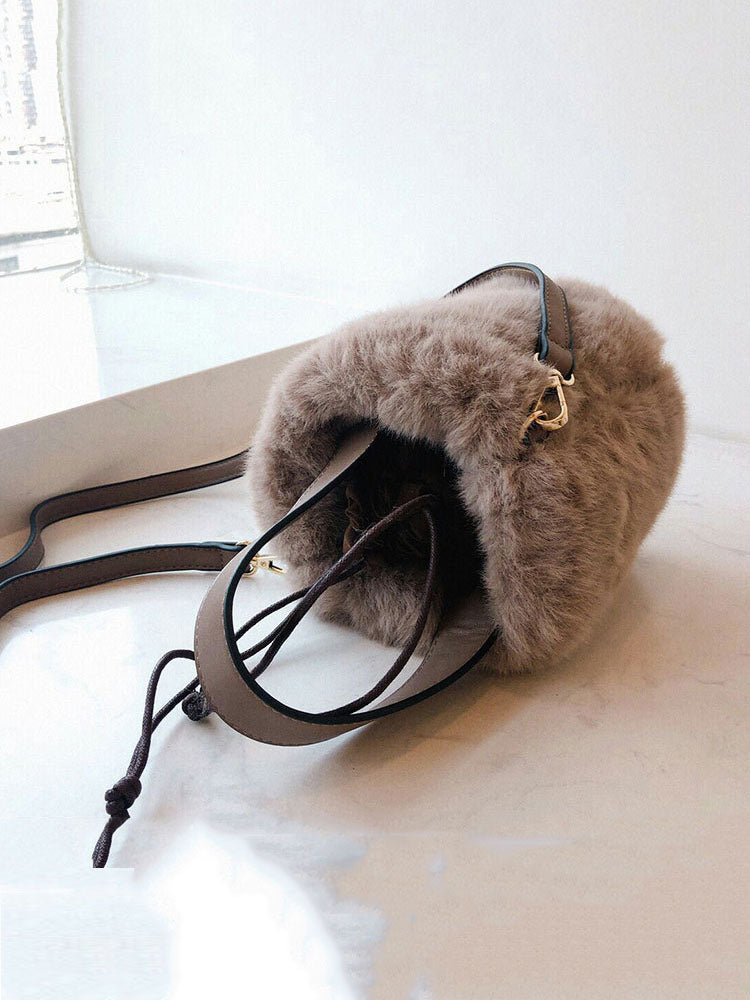 Fluffy Drawstring Bucket Bag