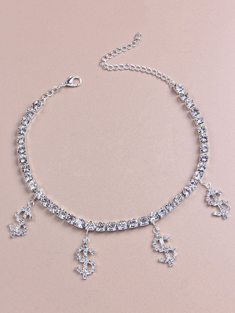 Rhinestone Chain Dollar Sign Anklet