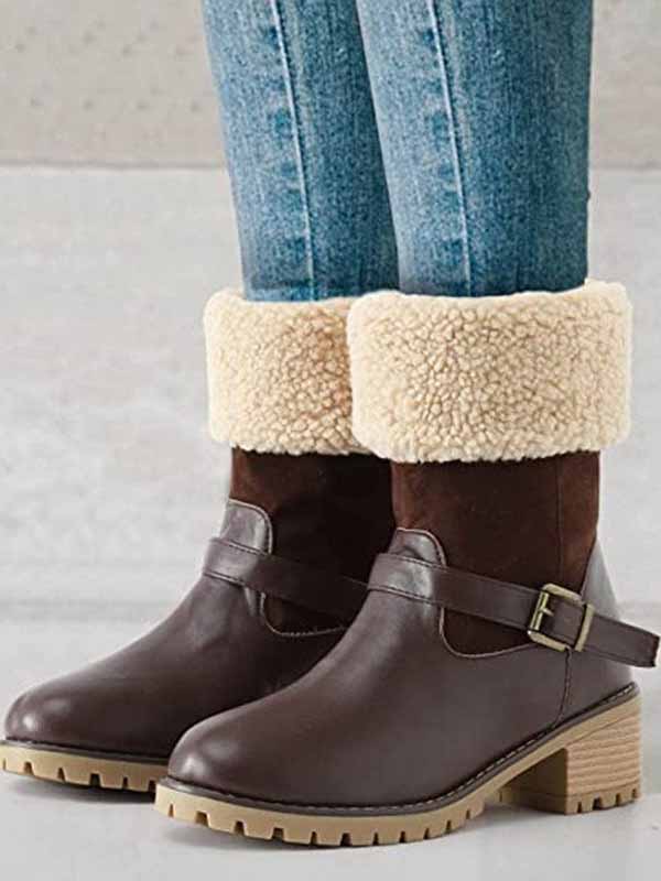 Furry Chunky Heel PU Ankle Boots