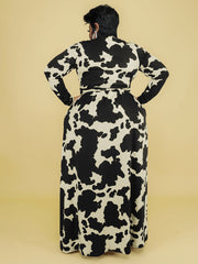 Cow Print V Neck Wrap Dress