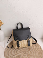 Leather Braided Flap Straw Backpack