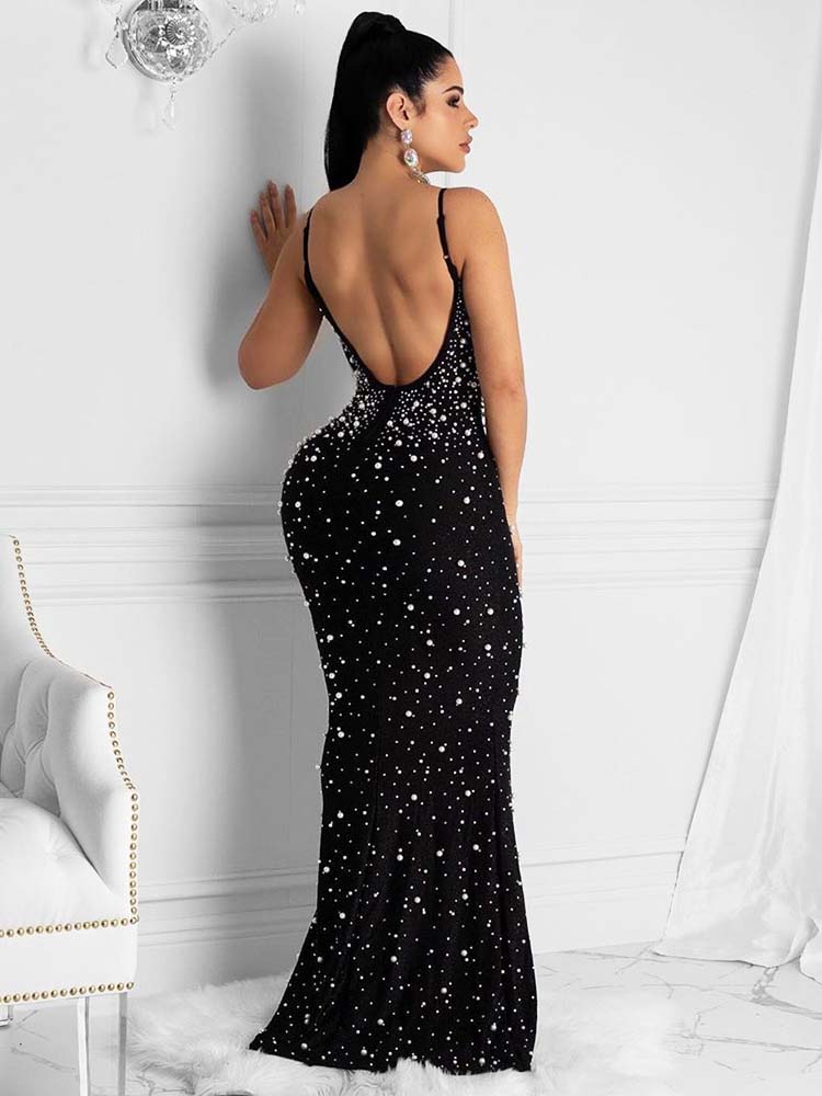 Rhinestone Gradient Color Evening Dress