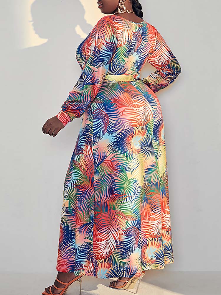 Palm Tree Printed Slit Maxi Dress