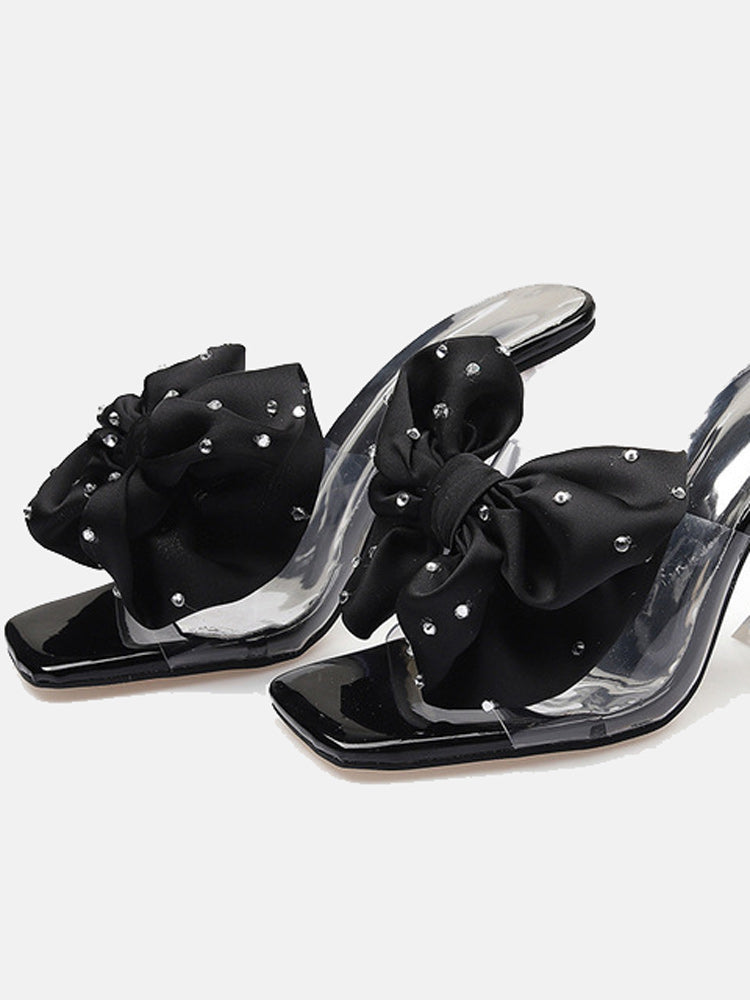 Silk Bowknot Rhinestone Deco Sandals