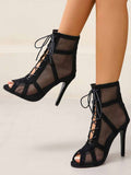 Lace-up Stiletto Mesh Boots