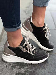 Lace-Up Side Zipper Wedge Sneakers