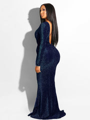 Sequin Cutout Backless Long Sleeve Dress