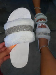 Pantuflas mullidas con cristales y diamantes de imitación para el hogar