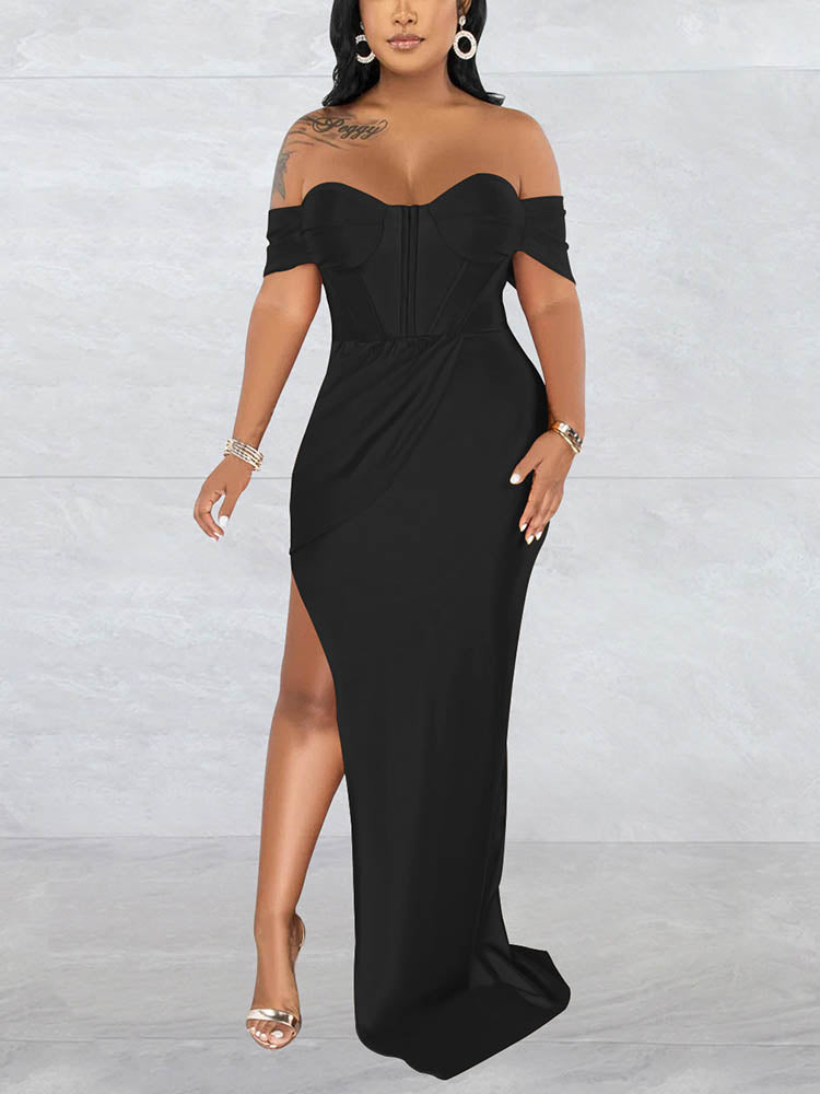 Corset Style High Slit Maxi Dress