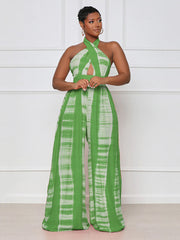 Halter Backless Printed Wide Leg Jumpsuit