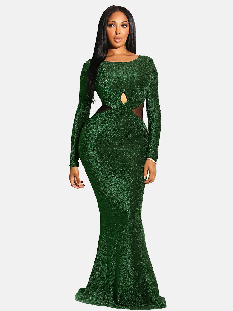 Sequin Cutout Backless Long Sleeve Dress