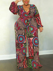 Printed Wide Leg Belt Jumpsuit