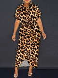 Printed Ruched Belt Midi Dress