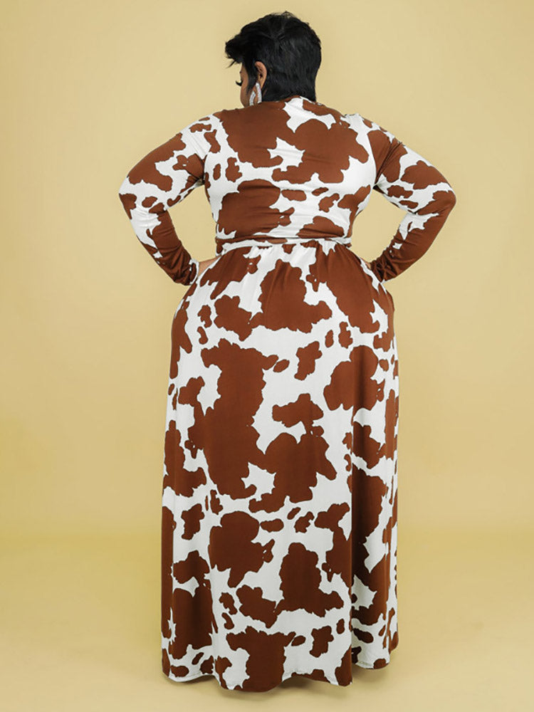 Cow Print V Neck Wrap Dress