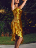 Solid Color Ruched Drawstring Slit Dress
