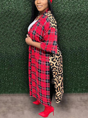 Leopard Plaid Patchwork Slit Cardigan