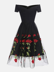 Embroidered Rose Mesh Party Dress