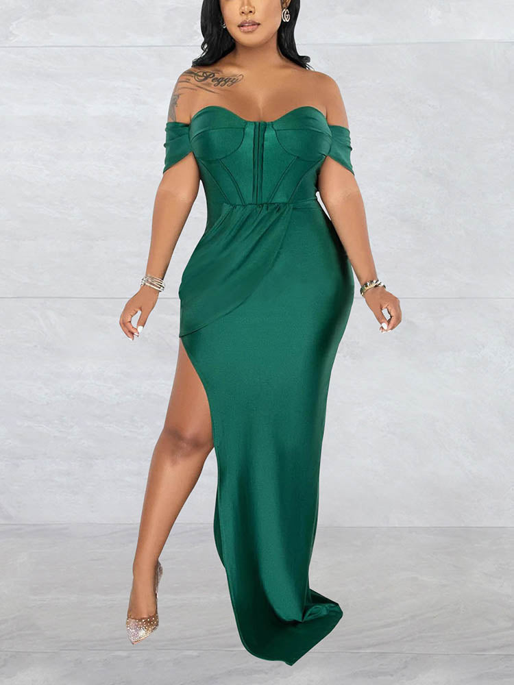 Corset Style High Slit Maxi Dress