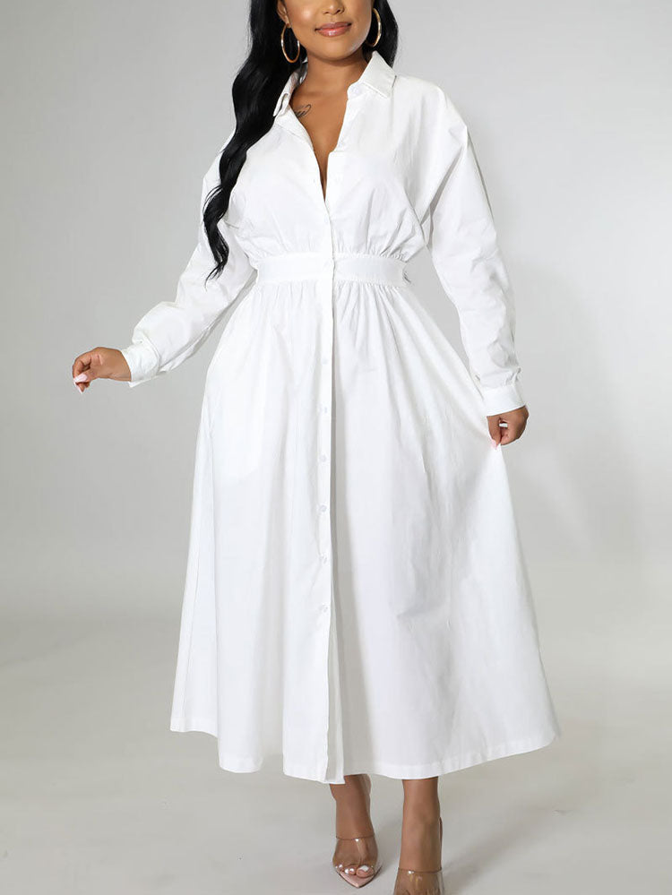 Casual Solid Split Joint Shirt Dress