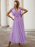 V Neck Ruffle Pleated Dress