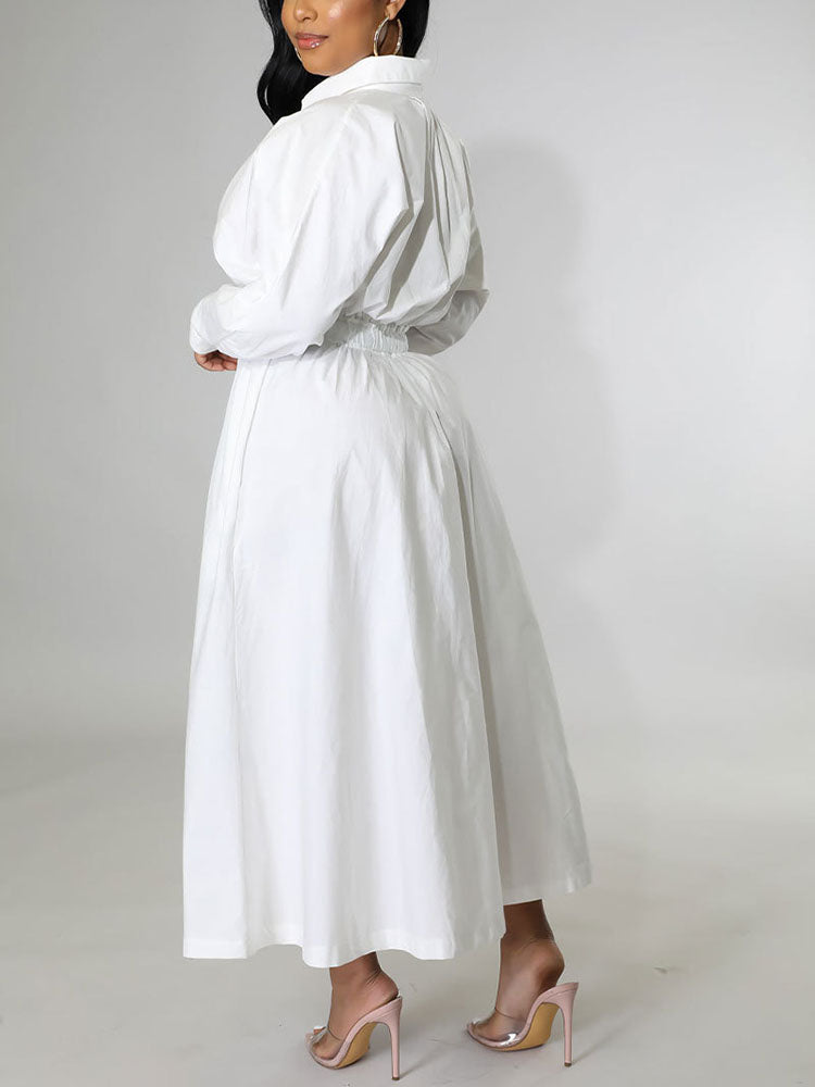 Casual Solid Split Joint Shirt Dress