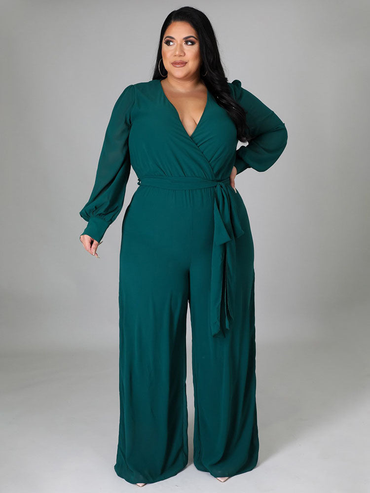 Elegant V Neck Wrap Jumpsuit