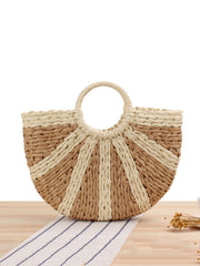 Casual Color Block Straw Handbag