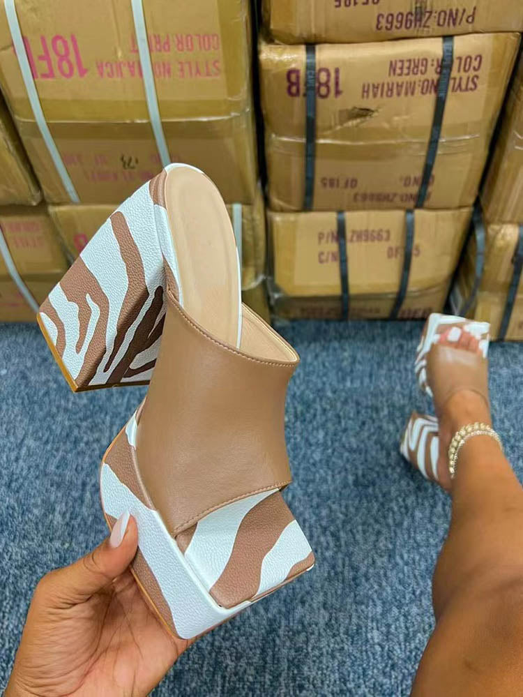 Printed Chunky Heeled Platform Sandals