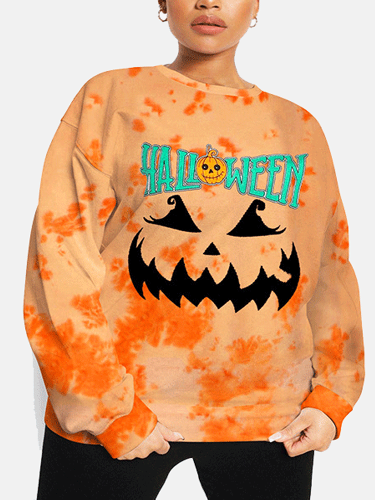 Halloween Langarm Kürbis Pullover Tops