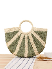 Casual Color Block Straw Handbag