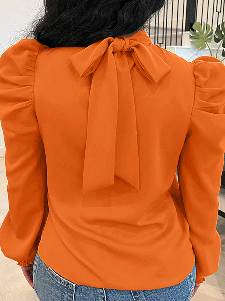 Solid Puff Sleeve Blouse Top