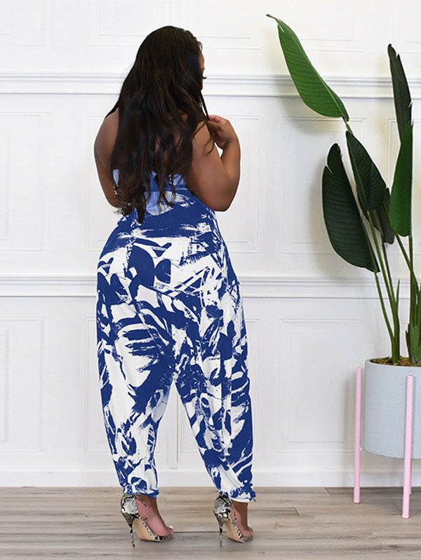 Casual Print Halter Backless Jumpsuits