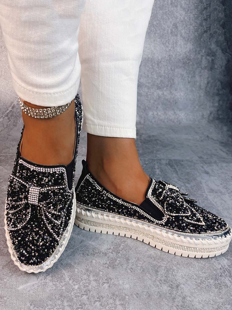 Mocasines con lazo y diamantes de imitación