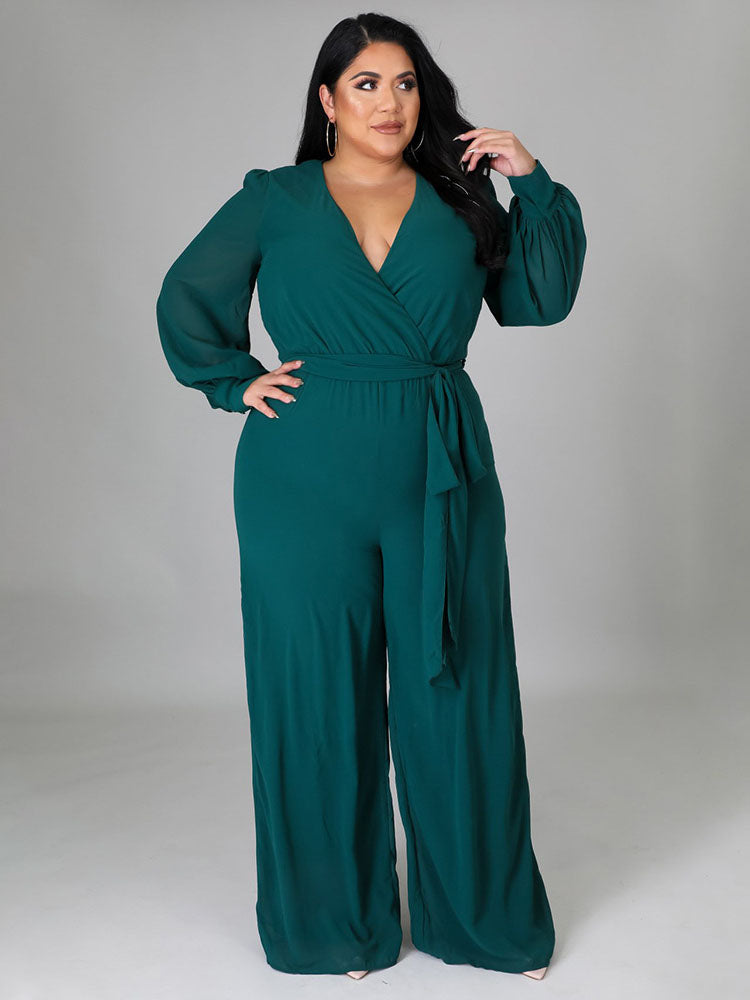 Elegant V Neck Wrap Jumpsuit