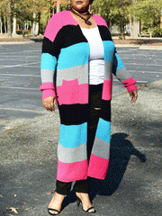 Knitted Multicolor Colorblock Cardigan