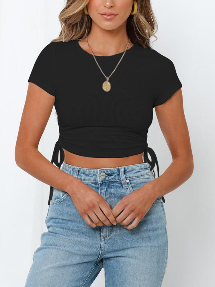 Cropped Navel Drawstring Top