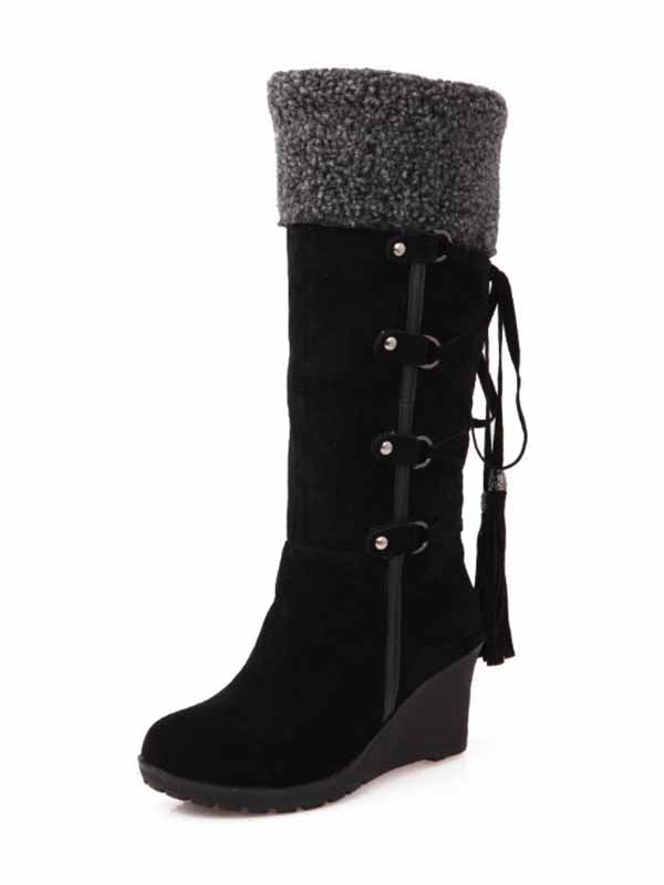 Tassel Wedge Calf Boots