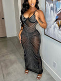 Sheer Mesh Rhinestones Party Dress