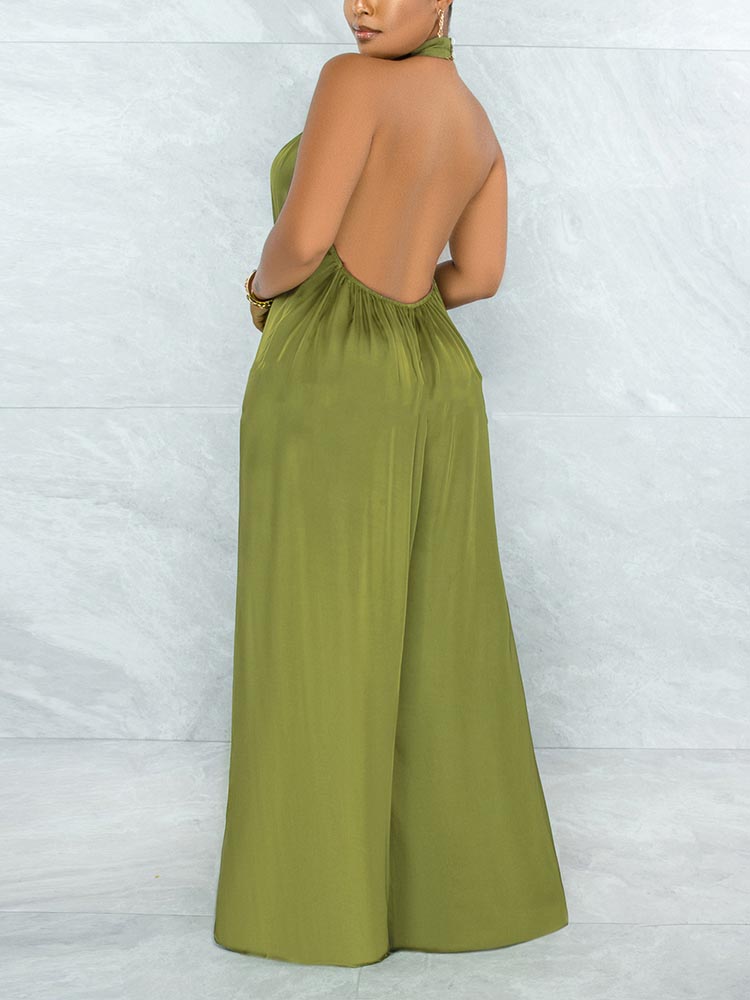 Satin Backless Halter Jumpsuit