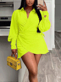 Lantern Sleeve Wrapped Shirt Mini Dress