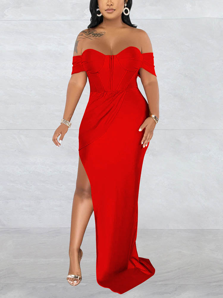 Corset Style High Slit Maxi Dress