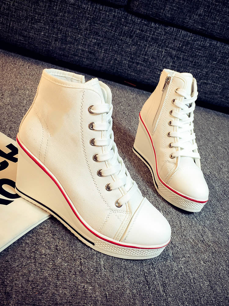 Lace-Up Thick Soled Heel Canvas Sneakers