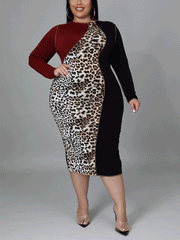 Vestido midi con parches de leopardo