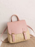 Leather Braided Flap Straw Backpack