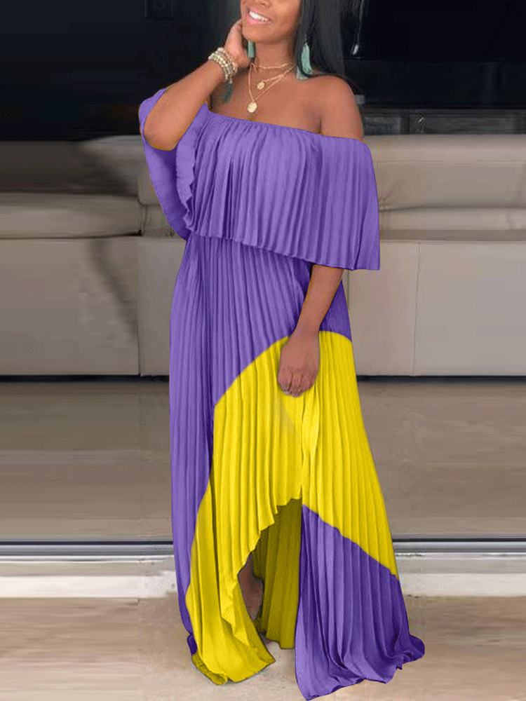 Chiffon Off Shoulder Ruffle Maxi Dress