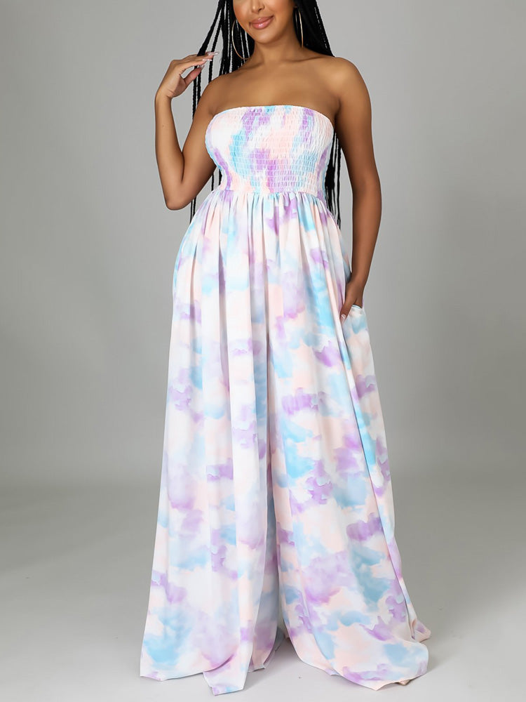 Tie Dye Strapless Jumpsuit