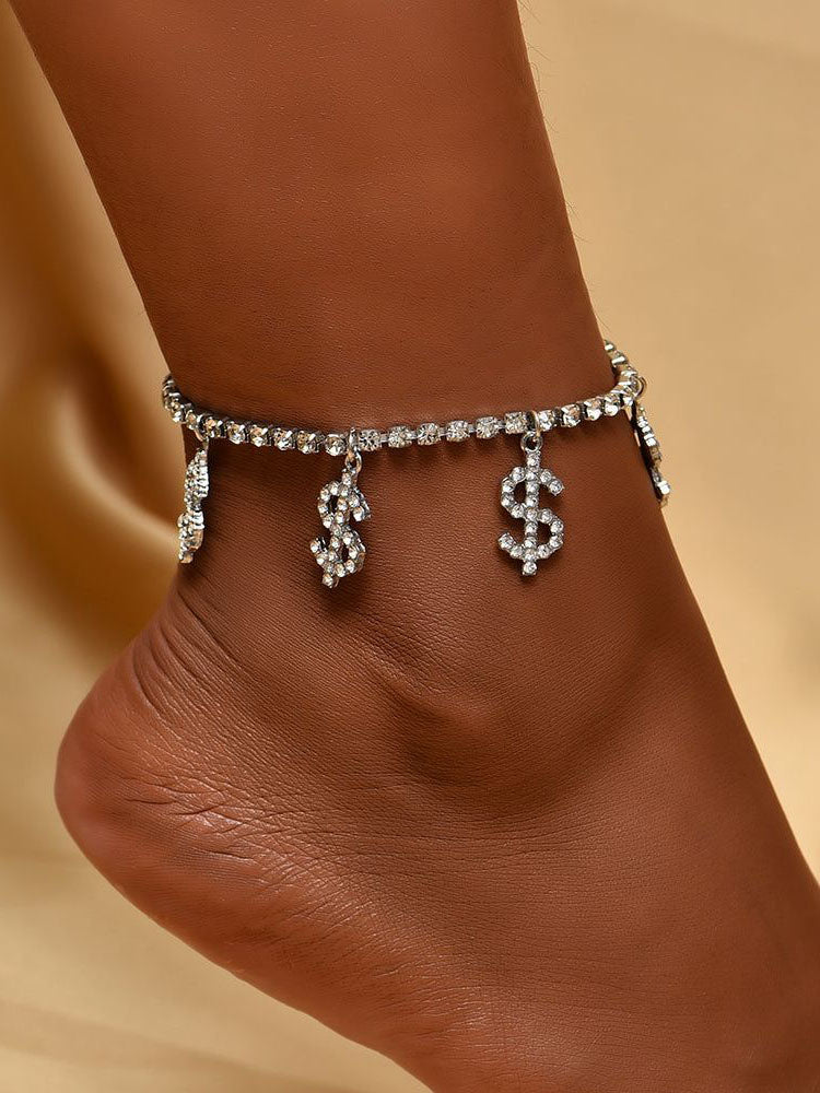 Rhinestone Chain Dollar Sign Anklet